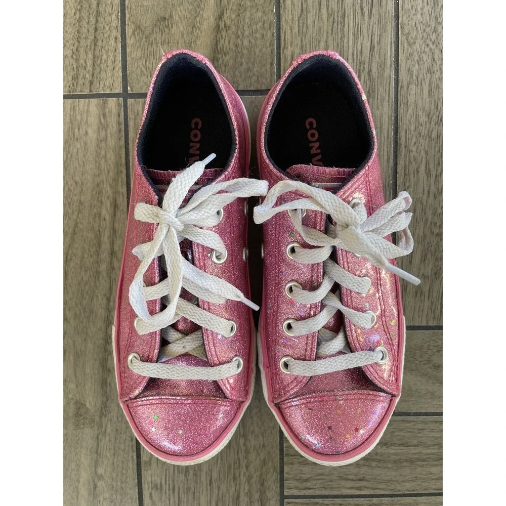 CONVERSE All Star Girls Rose Pink Glitter Sparkle Sneaker Shoe Youth Size‎ 1